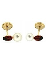 stunning small 18k yellow gold lady bug cultivated pearl baby earrings